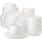 vancasso 36 Pieces Dinnerware Sets, Plates and Bowls Set for 8, Porcelain Dinner Set, White with Black Rim