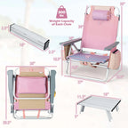 Costway 2-Pack Folding Backpack Beach Chair Table Set 5-Position Outdoor Reclining Chair Pink
