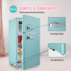 3.5 Cu.ft Compact Refrigerator WANAI Dual Doors Handles Mini Fridge with Top Freezer Blue New