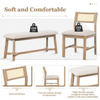 Prehome 6-piece Retro Farmhouse Dining Set, Wood Rectangular Table and 4 Upholstered Rattan Chairs, Bench, Dining Table Set for 5-7, Dining Table Set for Kitchen Dining Room Dorm Apartment, Wood Wash