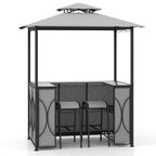 Spaco 3-Piece Patio Bar Set with A Heat-Resistant Tempered Glass Top, Grill Gazebo & 2 Bar Stools with Tempered Glass Bar Table, Bar Set for Outdoor, Brown