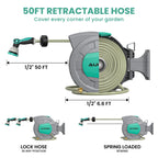 AUOSHI Retractable Garden Hose Reel 1/2" 100ft Automatic Hose Reel with 10 Function Sprayer Nozzle Wall Mount 180 Deg Swivel Bracket Hose Reel with Any Length Lock Slow Return System