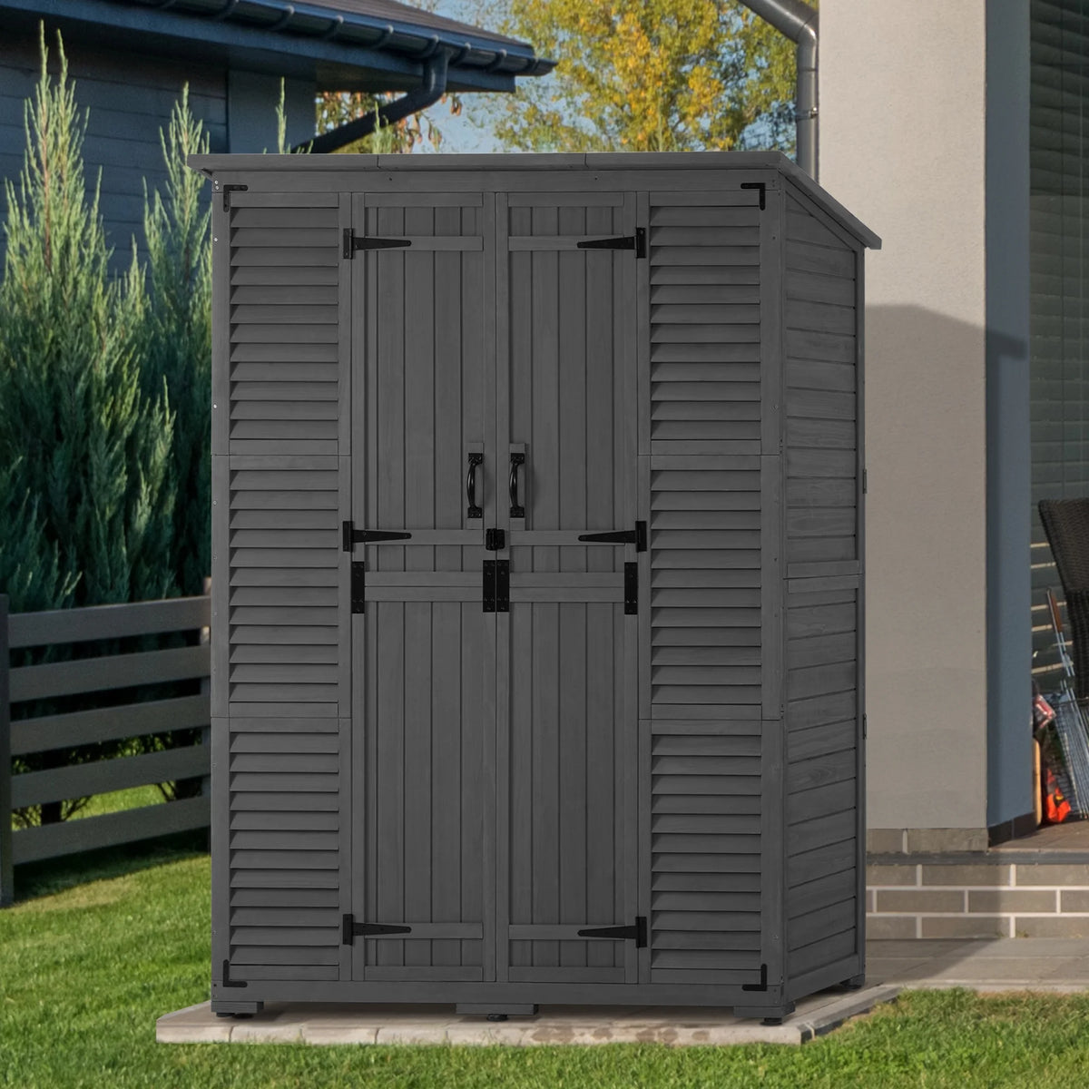 MCombo Large Outdoor Storage Shed with 6 Shelves, Outside Tool Wooden Storage Cabinet, 1738