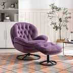 Velvet Swivel Accent Chair with Ottoman, Modern Chaise Lounge Chair with Metal Frame and Footstool, Comfy Armchair Reading Chair for Living Room Bedroom Office,Blue
