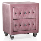 FOA Cyndi 3pc Pink Fabric Bedroom Set- Full + 2 Nightstands and Care Kit