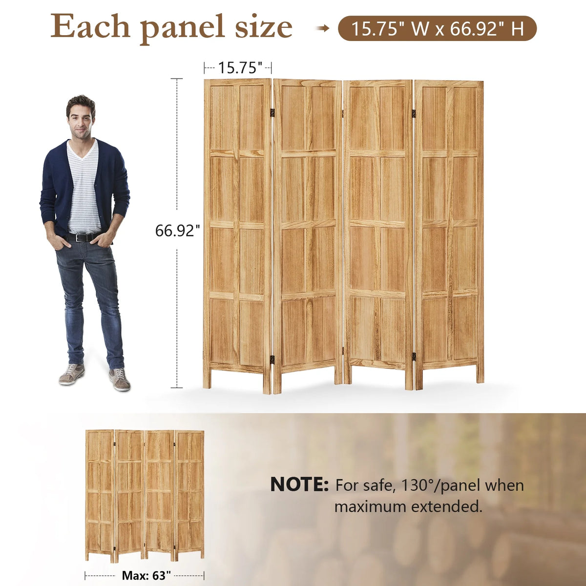 Aletheiawu 4 Panel Room Divider Wall and Folding Privacy Screens��No Installation Required��White
