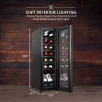 Ivation 14-Bottle Wine Cooler, Freestanding Beverage Cooler with Lock, Black