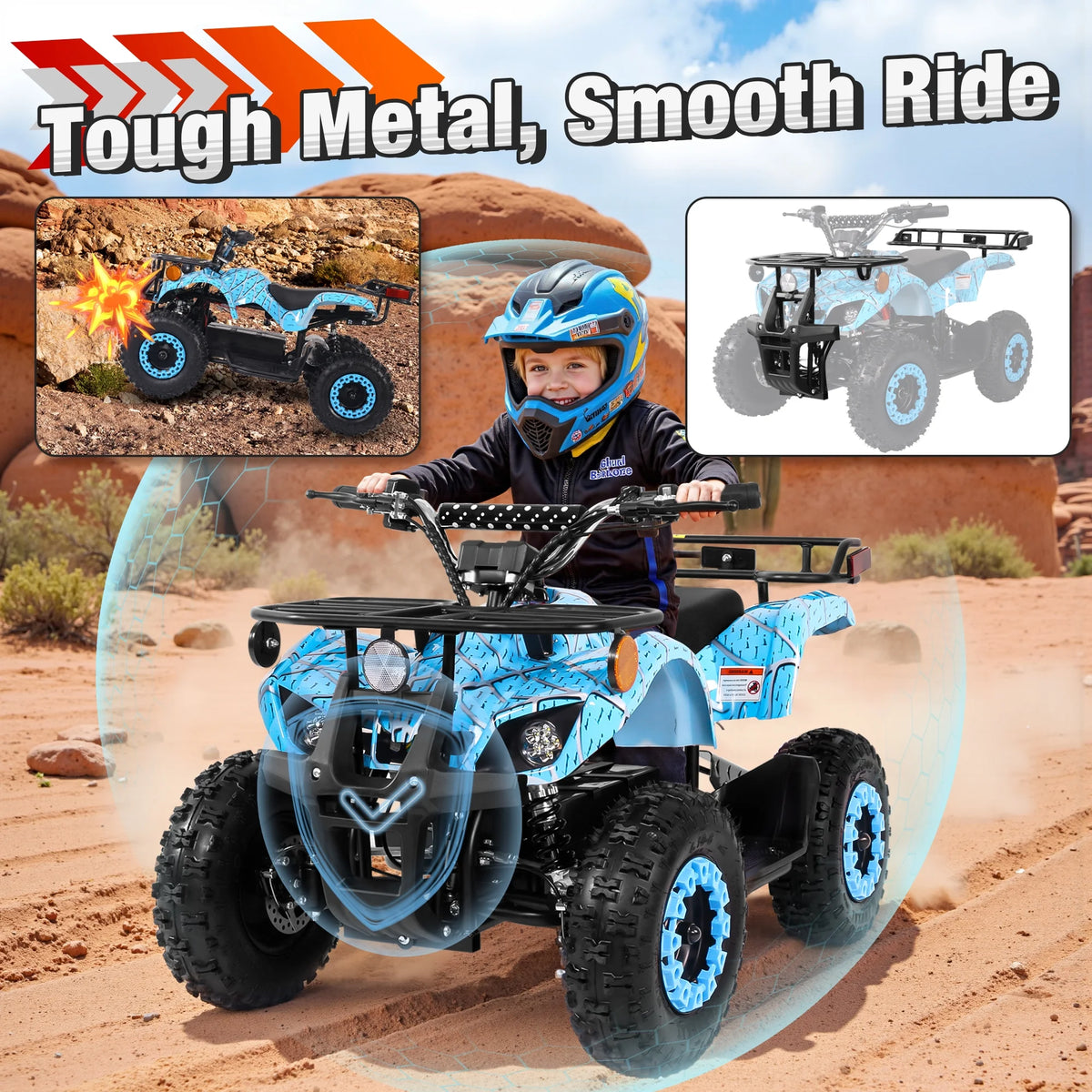ATV for Kids, 36 Volt Ride on Toys, 500w Motor Quad Bike for Big Kids, Power Car Wheel with Metal Frame, Speed Control, Suspension, Black
