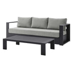 Lounge Sofa Table Set, Grey Gray, Aluminum, Metal, Fabric, Modern Contemporary, Outdoor Patio Balcony Cafe Bistro Garden Furniture Hotel Hospitality