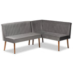 Baxton Studio Alvis Mid-Century Modern Grey Velvet Upholstered Back 2-Piece Dining Corner Bench