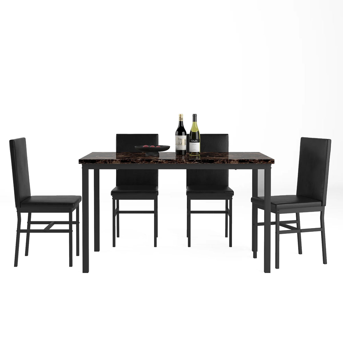 5 Piece Dining Room Table Set, Modern Dining Table Sets with Gray Velvet Upholstered Chairs for 4, Faux Marble Pattern Rectangle Kitchen Table Set for Bar Living Room Breakfast Nook Small Space