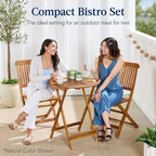 Best Choice Products 3-Piece Acacia Wood Bistro Set, Folding Patio Furniture w/ 2 Chairs, Table - Natural