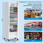 Garvee Commercial Refrigerator,12.4 Cu.ft Display Fridge Merchandiser Upright Beverage Cooler,Single Glass Door Fridge with Adjustable Shelves & LED Lighting,Black