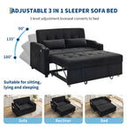 3 in 1 Convertible Sleeper Sofa Bed, Corduroy Futon Couches with Pull-Out Bed, Adjustable Backrest, Charging Port & Side Pockets, Modern Upholstered Sofa for Living Room, Guest Room
