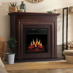 KISSAIR Electric Fireplace Mantel Wooden Surround Firebox, Free Standing Fireplace, with Remote Control, Adjustable LED Flame, 750W/1500W -White