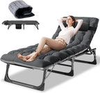 SLSY Folding Camping Cot with 2 Sided Cushion & Pillow, Adjustable 5-Position Outdoor Portable Folding Lounge Chair, Folding Sleeping Cots Bed