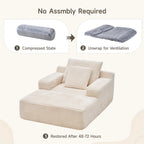 65" Corduroy Cloud Sleeper Chaise Lounge Chair, No Assembly Sofa Bed with Pillows, Beige
