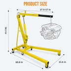JoanKaren 2 Ton Folding Hydraulic Engine Hoist,Heavy-Duty Engine Shop Crane Hoist Lift,Heavy Cherry Picker with 6 Wheels,Yellow