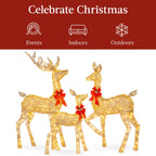 Best Choice Products 6.5ft 3-Piece Lighted Christmas Deer Set Outdoor Yard Decoration w/ 385 LED Lights, Stakes - Gold