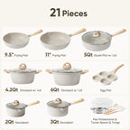 Carote Nonstick Cookware Set 21-Piece,Kitchen Pots and Pans Set,Stay-Cool Handles, Induction Compatible,Cookware Set for RV and Camping,Beige
