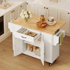 Noelse Kitchen Island with Storage, Island Table for Kitchen with Drop Leaf, Spice Rack, Towel Bar for Small Kitchens, White