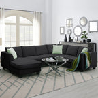Harper & Bright Designs Modular Sectional Sofa with Ottoman Couch L Shape Corner Sofa Sets 7 Seats Fabric Couch for Living Room, Black, 112 * 87 inch