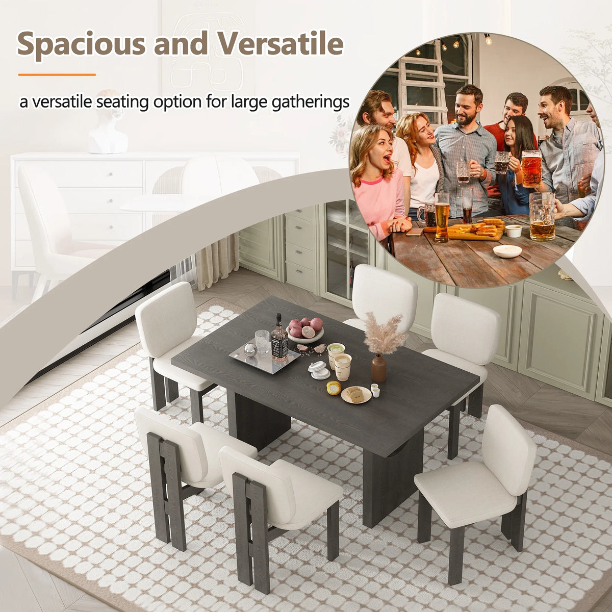 Harper & Bright Designs Farmhouse 7 Pieces Extendable Dining Table Set for 6, Solid Wood Kitchen Table with Butterfly Leaf and 6 Upholstered Chairs, Brown