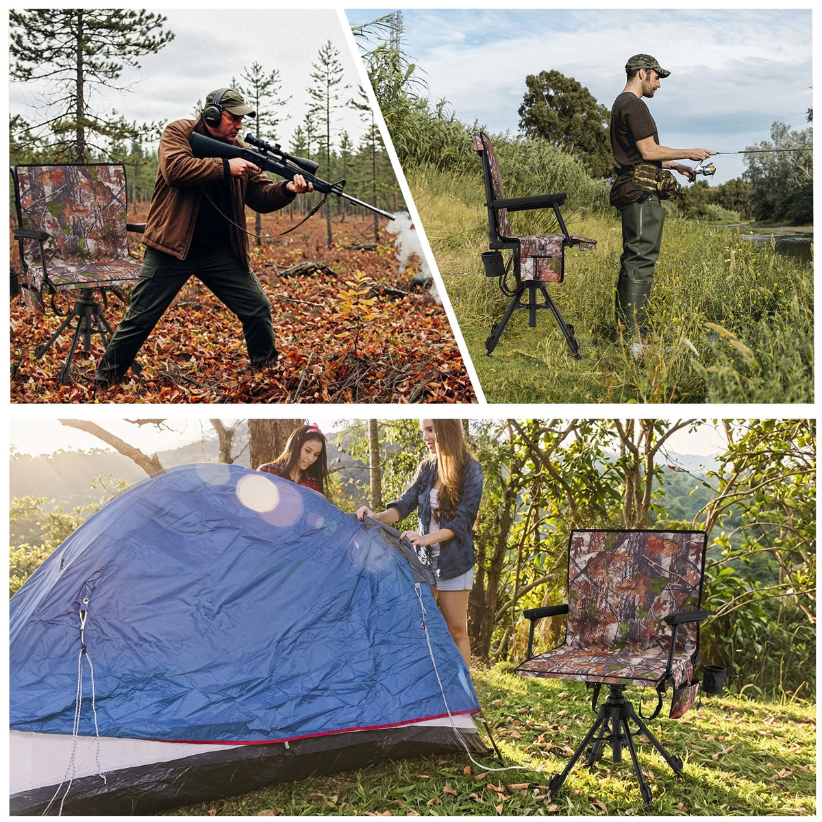 Danrelax 360�� Silent Camo Hunting Blind Chair, Armrests, Side Pouch, Telescopic Legs