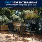 Flash Furniture Nantucket 6 Piece Black Patio Garden Set with Umbrella Table and Set of 4 Folding Chairs