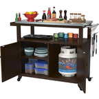Outdoor Prep Table Grill Station, Solid Wood Movable Dining Cart Table, Dark Brown