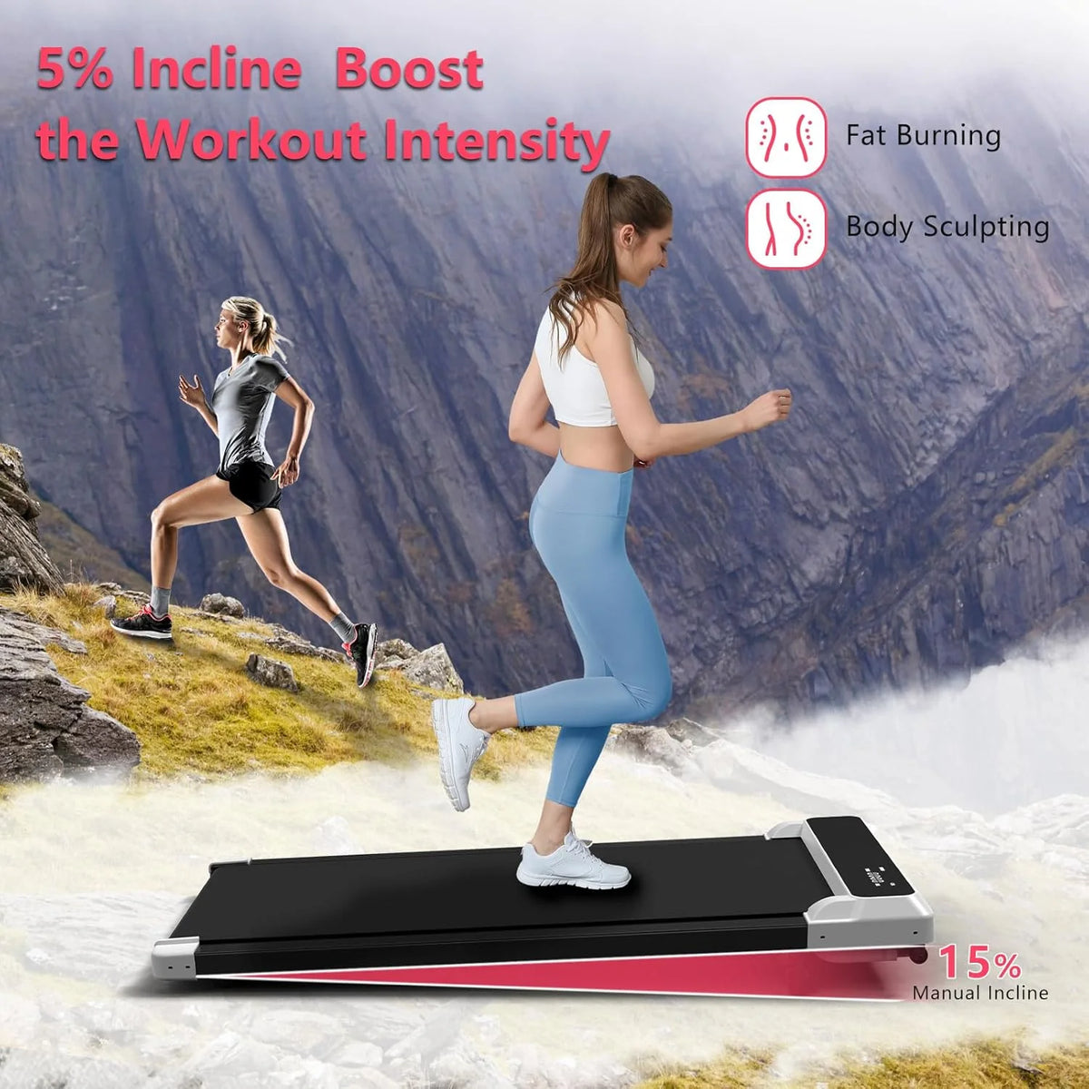 JURITS Walking Pad 2 in 1 for Walking and Jogging, Under Desk Treadmill for Home Office with Remote Control, Portable Walking Pad Treadmill Under Desk, Desk Treadmill in LED Display,Black