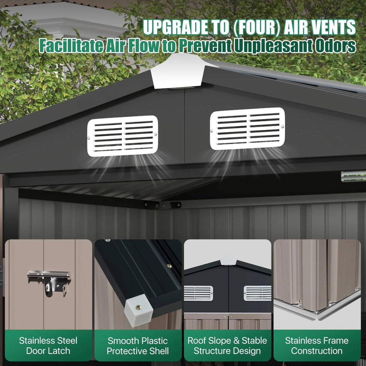Clouddwell 6 ft. x 4 ft. Outdoor Storage Shed, Metal Garden Shed with Lockable Doors & Sloped Roof for Backyard, Patio, Poolside