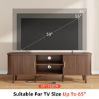 Laintene 59" TV Stand, Fluted TV Stand for TVs up to 65", Entertainment Center with Storage and Sliding Doors, Modern Media Console with Power Outlet for Living Room, Walnut