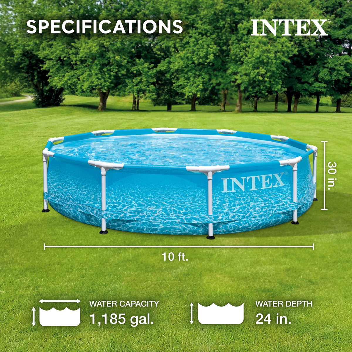 INTEX Round Metal Frame 10ft x 30in Above Ground Swimming Pool Set, Blue