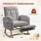 FFH Rocking Chair Nursery, Tufted Accent Rocker Chair, Upholstered Armchair with Adjustable Footrest, Side Pocket, High Backrest, Padded Seat, Polyester Blend (Retro, Dark Gray)