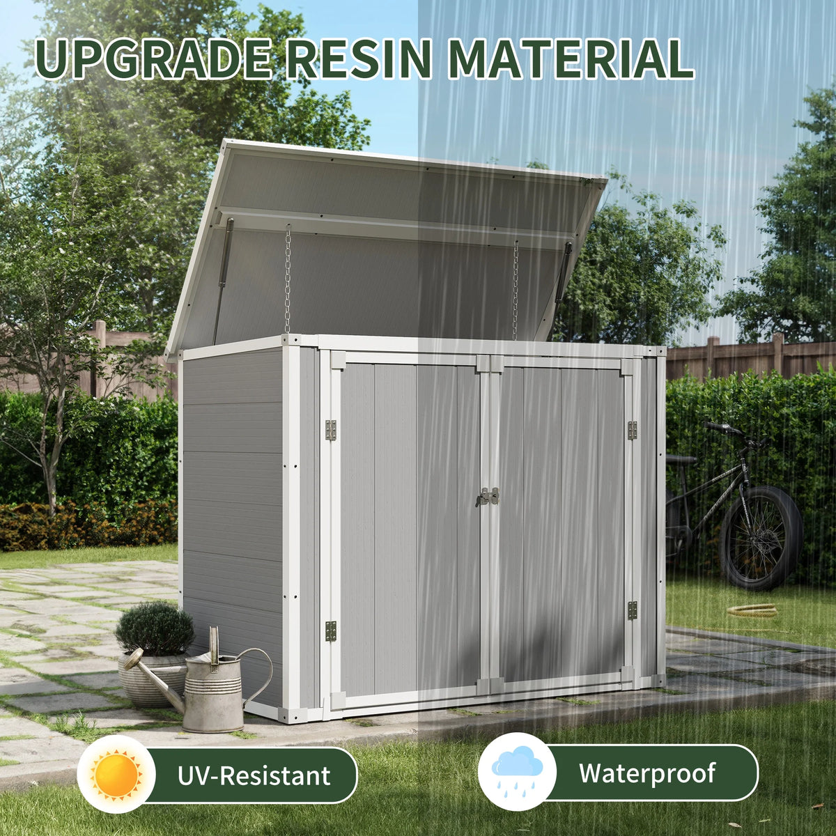 UDPATIO Outdoor Storage Shed 5x3 FT, Resin Garden Shed for Backyard, Patio, Lawn, Grey & White