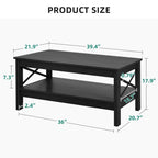 Moasis Farmhouse Coffee Table with Storage 2-Tier Center Table for Living Room Grey Wash Top+White
