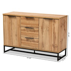 Baxton Studio Reid Modern and Contemporary Industrial Oak Finished Wood and Black Metal 3-Drawer Sideboard Buffet