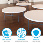 Lifetime 72-Inch Round Table. White Granite - 12 Pk (Commercial) - 82673