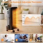 VECUKTY 1500W Oil Radiator Heater, Electric Oil Filled Space Heater Radiator with Remote Control,Child Lock,3 Modes,Overheat & Tip-Over Protection��24h Timer Digital Thermostat,Black