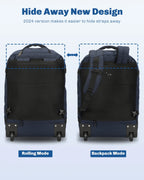 Hynes Eagle 22" Hybrid Carry-On Luggage, Softside Rolling Backpack, Grey