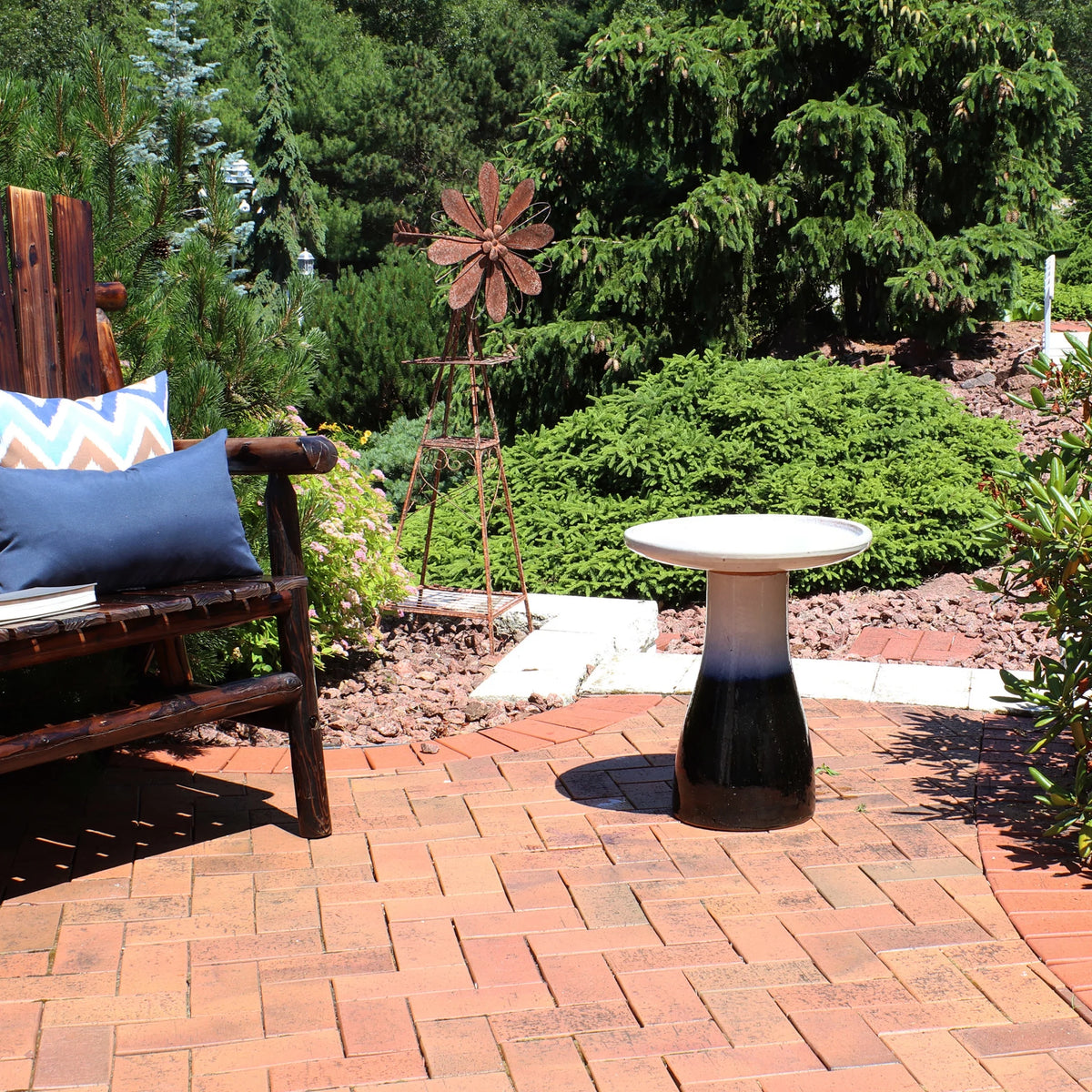 Sunnydaze Freestanding Ceramic Outdoor Bird Bath, Glazed, UV-Resistant Galaxy Blue Finish