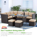 AECOJOY 7 Piece Patio Furniture Set PE Rattan Outdoor Dining Set Sectional Sofa Couch with Table Patio Conversation Set in Gray