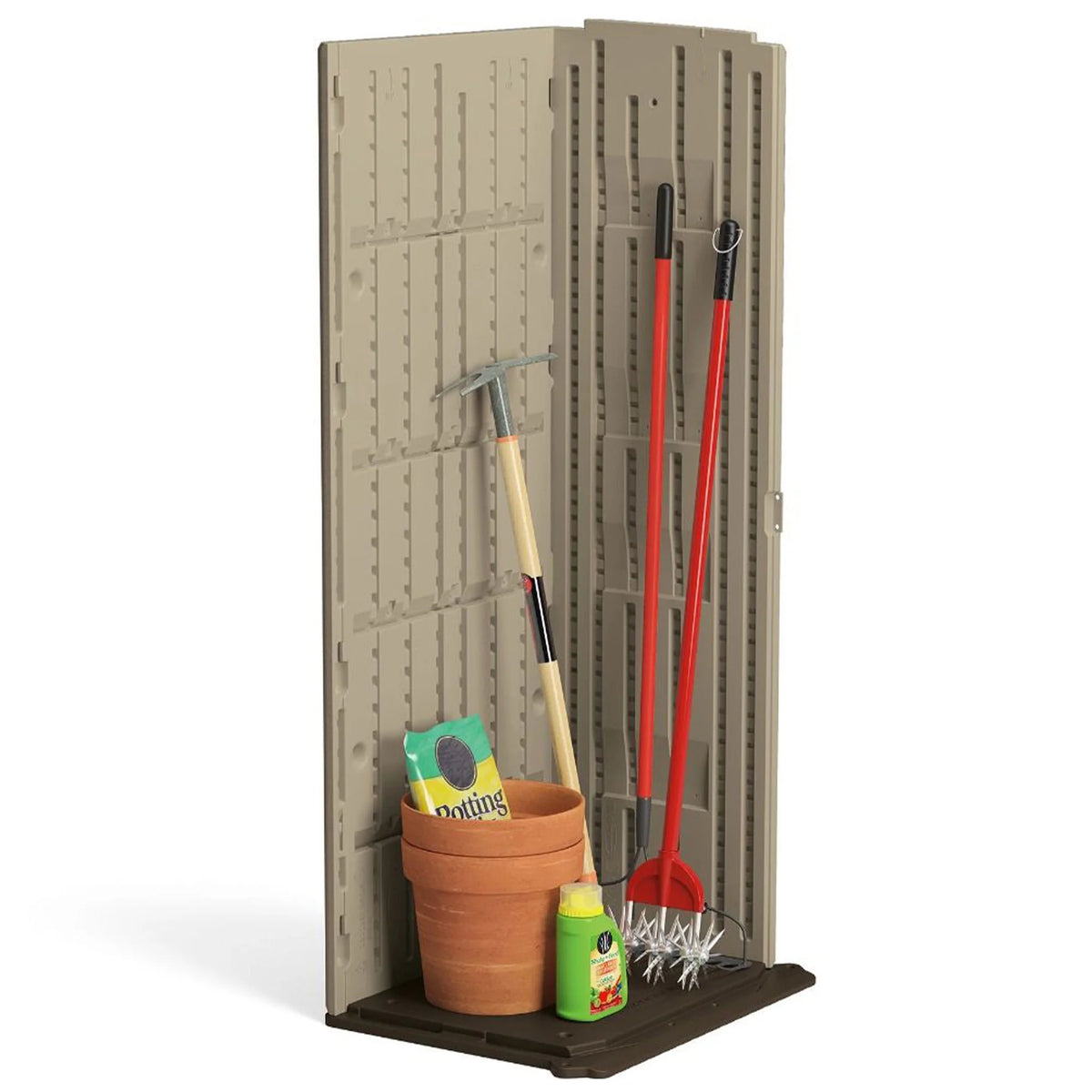 Suncast 22 Cubic Feet All-Weather Vertical Tall Outdoor Storage Shed, Brown