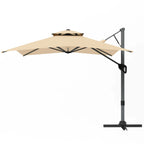 Alpha Joy 12x9ft Outdoor Patio Umbrella Large Rectangle Offset Cantilever Double Umbrella with 360°Rotation, Beige