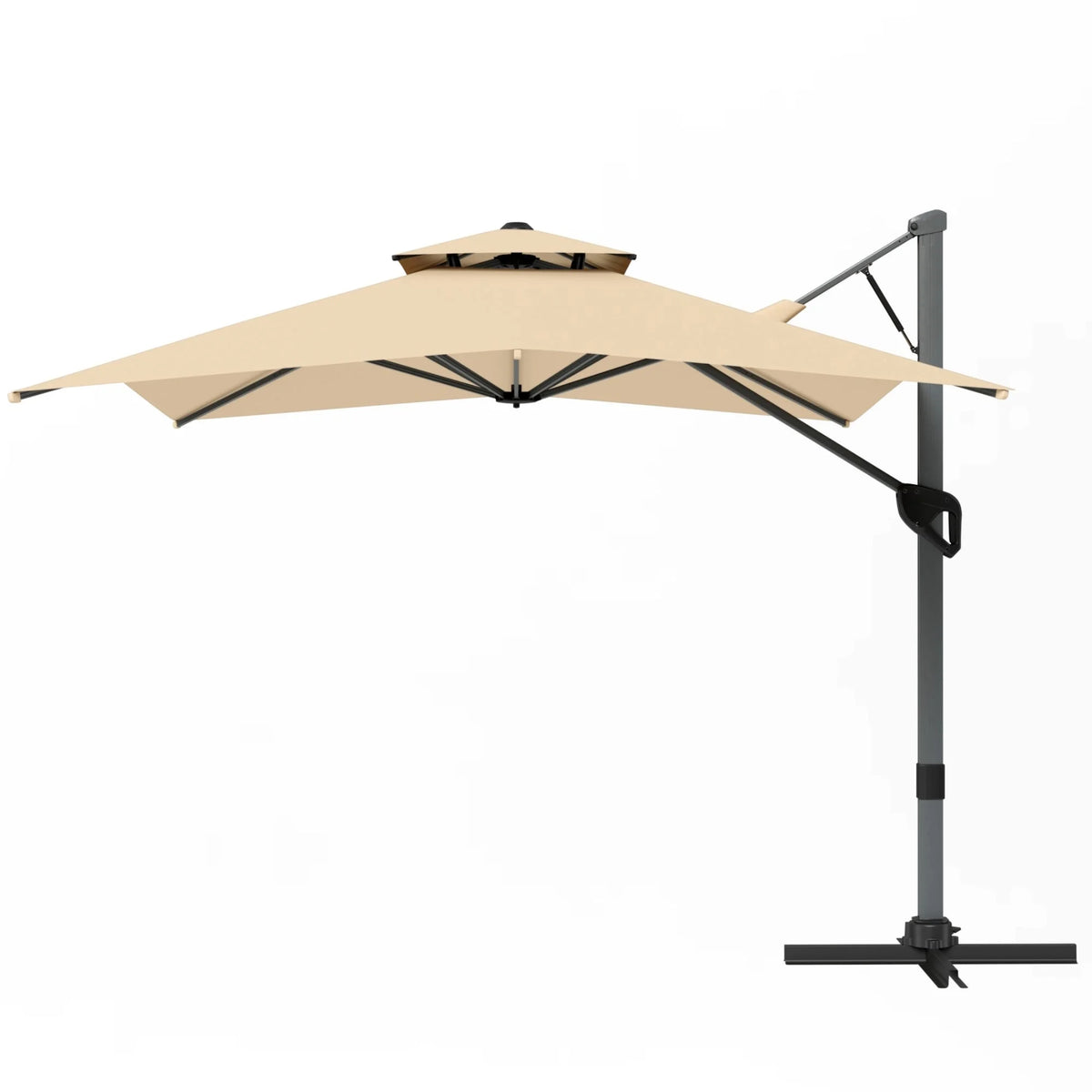 Alpha Joy 12x9ft Outdoor Patio Umbrella Large Rectangle Offset Cantilever Double Umbrella with 360°Rotation, Beige