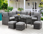 AECOJOY 7 Piece Patio Furniture Set PE Rattan Outdoor Dining Set Sectional Sofa Couch with Table Patio Conversation Set in Gray