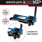 K-Tool INT022 3.5 Ton Low Profile Service Jack; Dual Pump Piston
