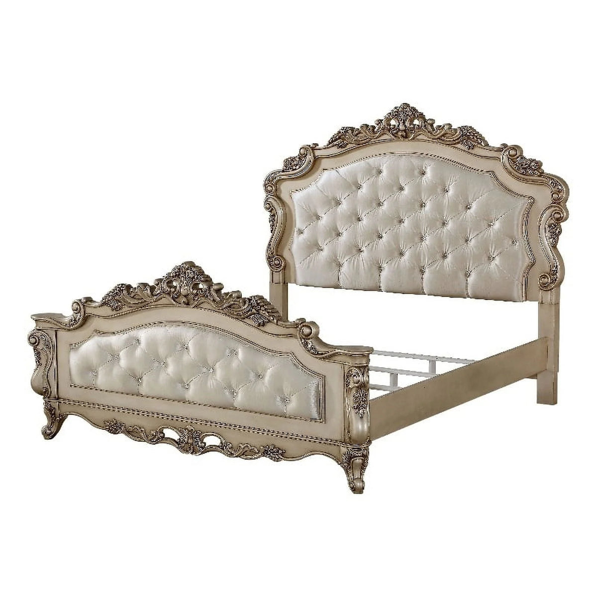 Acme Gorsedd Queen Bed in Cream Fabric and Golden Ivory