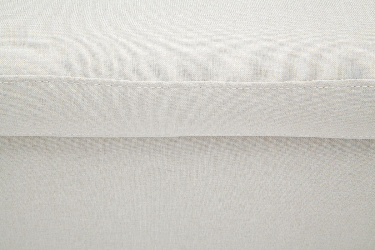 OFM Mid Century Modern Tufted Fabric Storage Ottoman, Walnut Legs, in Beige
